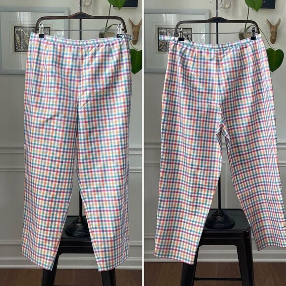 Talbots 100% Silk Ankle Crop Colorful Plaid Pants 14 - Picture 1 of 5